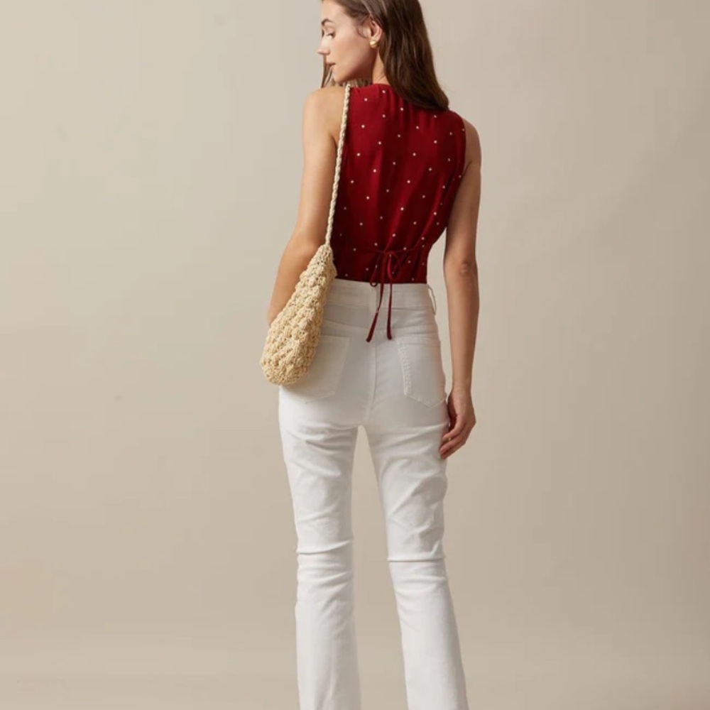NWT Red V Neck Polka Dot Print Sleeveless Vest - Picture 3 of 7